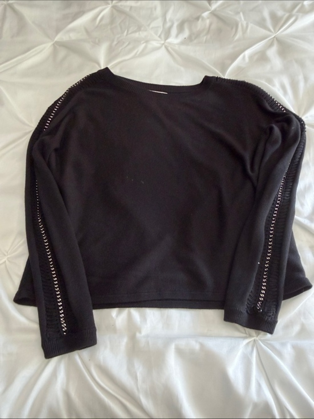 Ramy Brook Black Knit Gold Chain Trim Long Sleeve Top XS